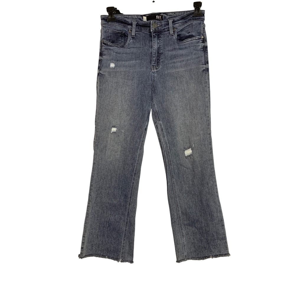 KUT From The Kloth Distressed Kelsey High‎ Rise Ankle Flare Jeans Size 6 Blue